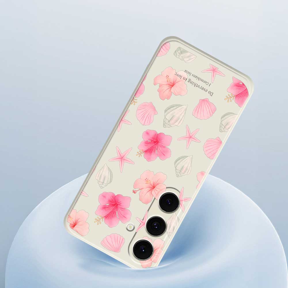 Für Samsung Galaxy S25 FE Hülle Schale Pfirsichblütenmuster Druck Gerade Kante TPU Handy-Rückseite