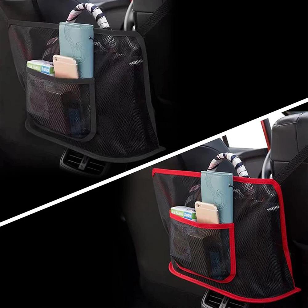 Large Capacity Car Seat Net Pocket Handbag Purse Holder Mesh Back Pouch Between Seats Storage Bag Organizer Car Accessories