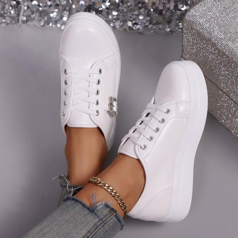 Large Size Casual Single Shoes Women's New Round Head Lace-up Thick-soled Casual Viscose Shoes Single Shoes