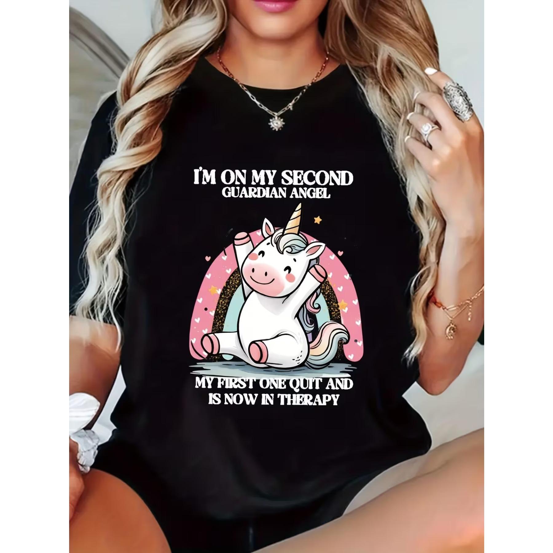 

Women s Soft Unicorn & I m on My Second Guardian Angel Graphic T-Shirt XXL