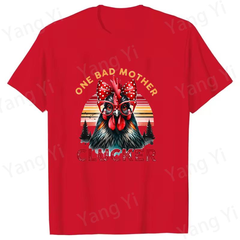 One Bad Mother Clucker T Shirt UnisexWomens Cartoon Hen Pattern with Polka Dot Bow Glasses Shirt Casual Streetwear Fashion Tees S