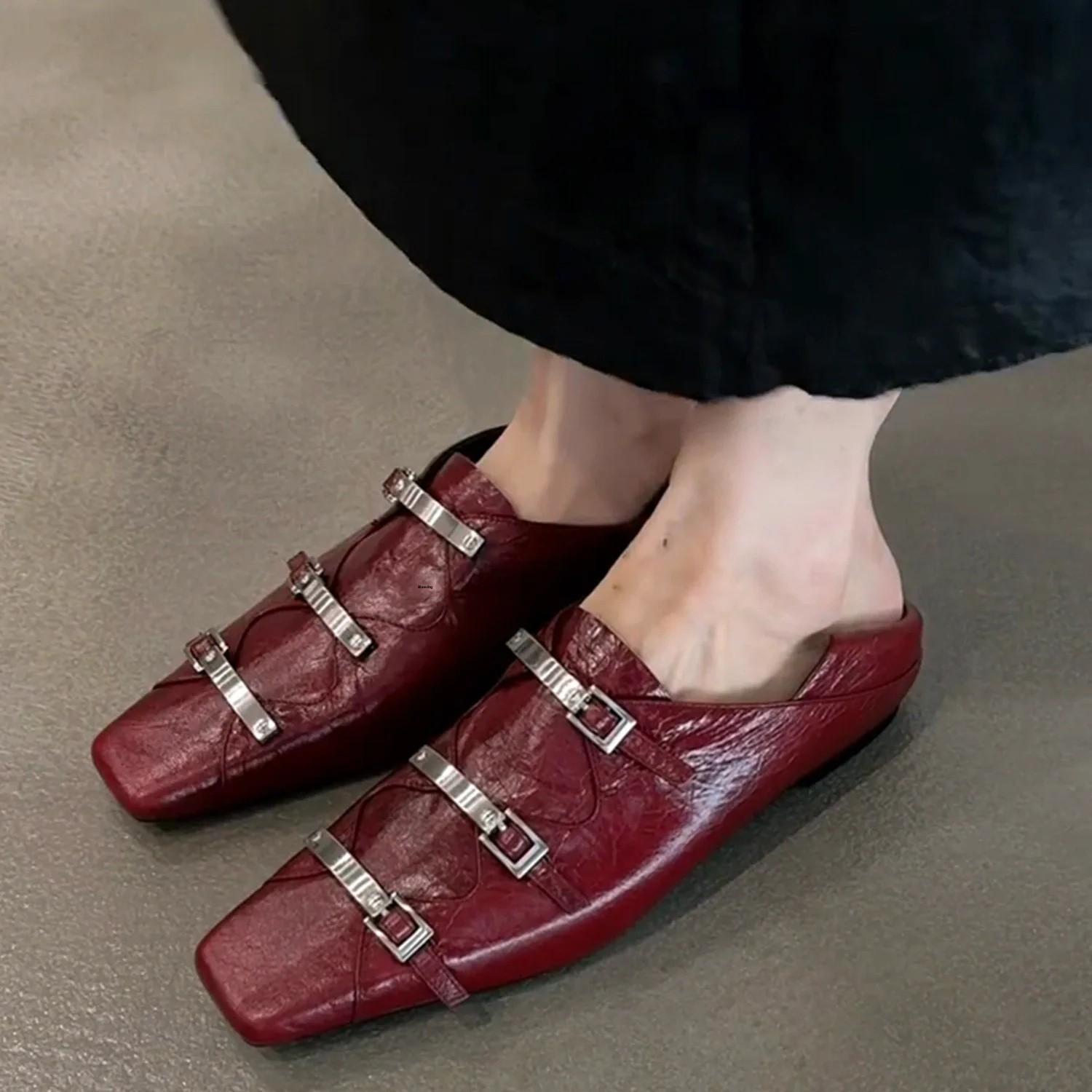 Ретро Балетки в Французском Стиле из Кожзаменителя с Металлической Пряжкой Женские Слипоны Мэри Джейн Обувь на Низком Каблуке Чехол для Ног 39 красный 5600₽