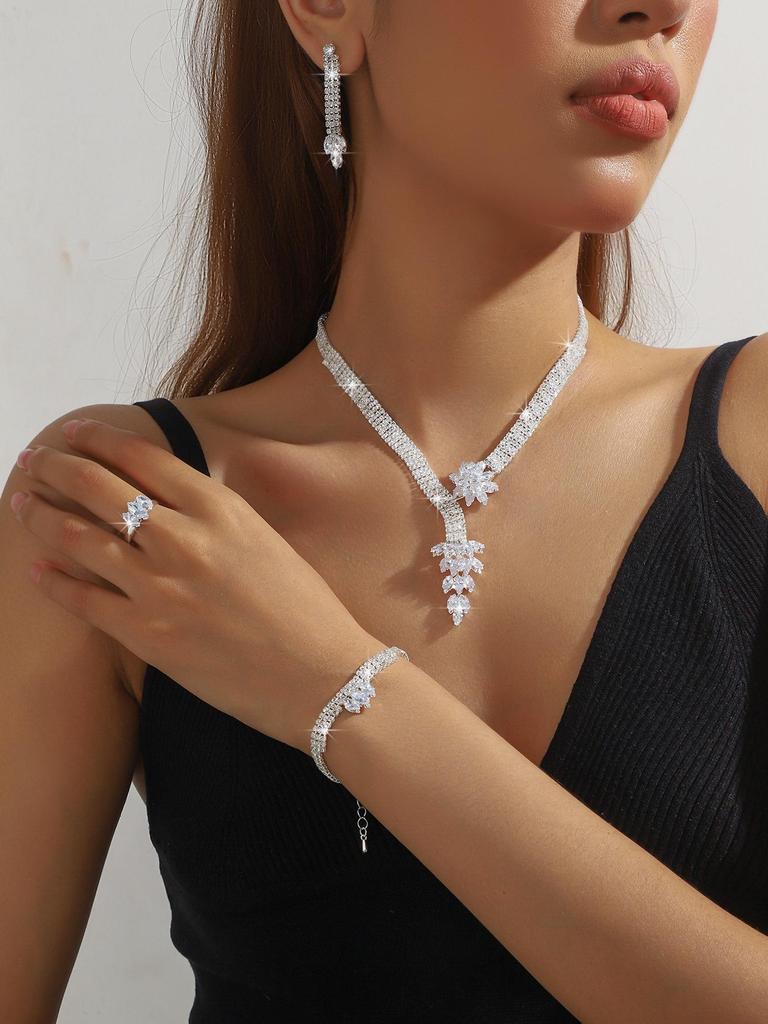 Elegant Rhinestone Zirconia Necklace & Jewelry Set for Bridal & Evening Wear