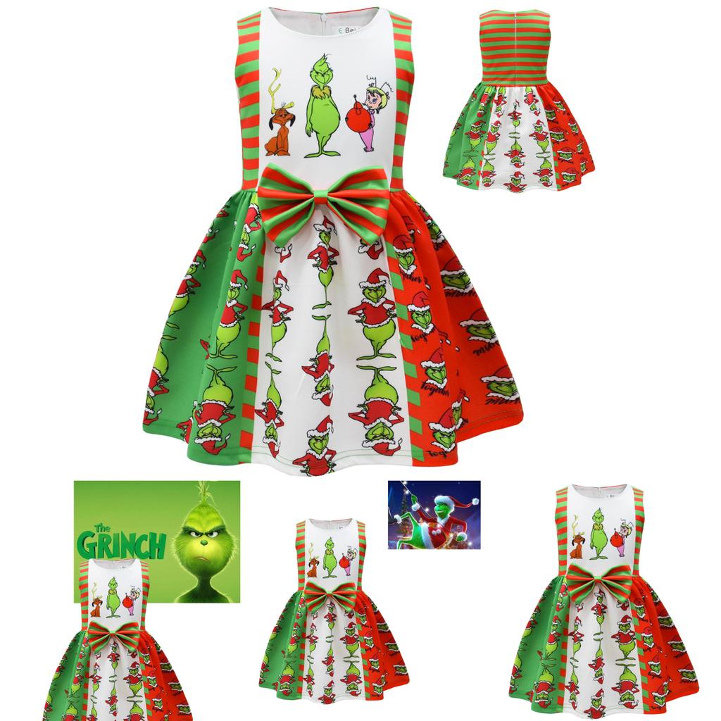 Grinch Halloween Sleeveless Dress For Kids Soft And Comfortable Polyester Material