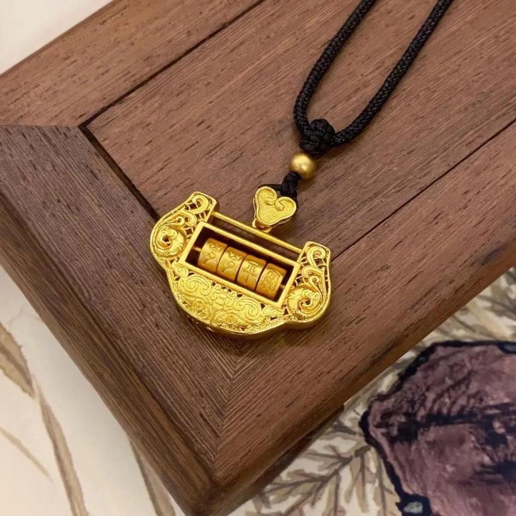 Gold Sand Eight Treasures Compass Pendant Necklace with Gourd Charm for Women