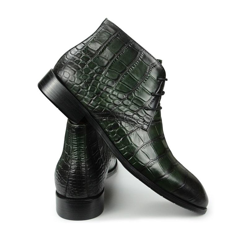 Fashion Popular Mens' Ankle Leather Shoes Lace-up Luxury Boots Safety Formal Fashion Designer Shoes Black & Green Big Size Boots For Man