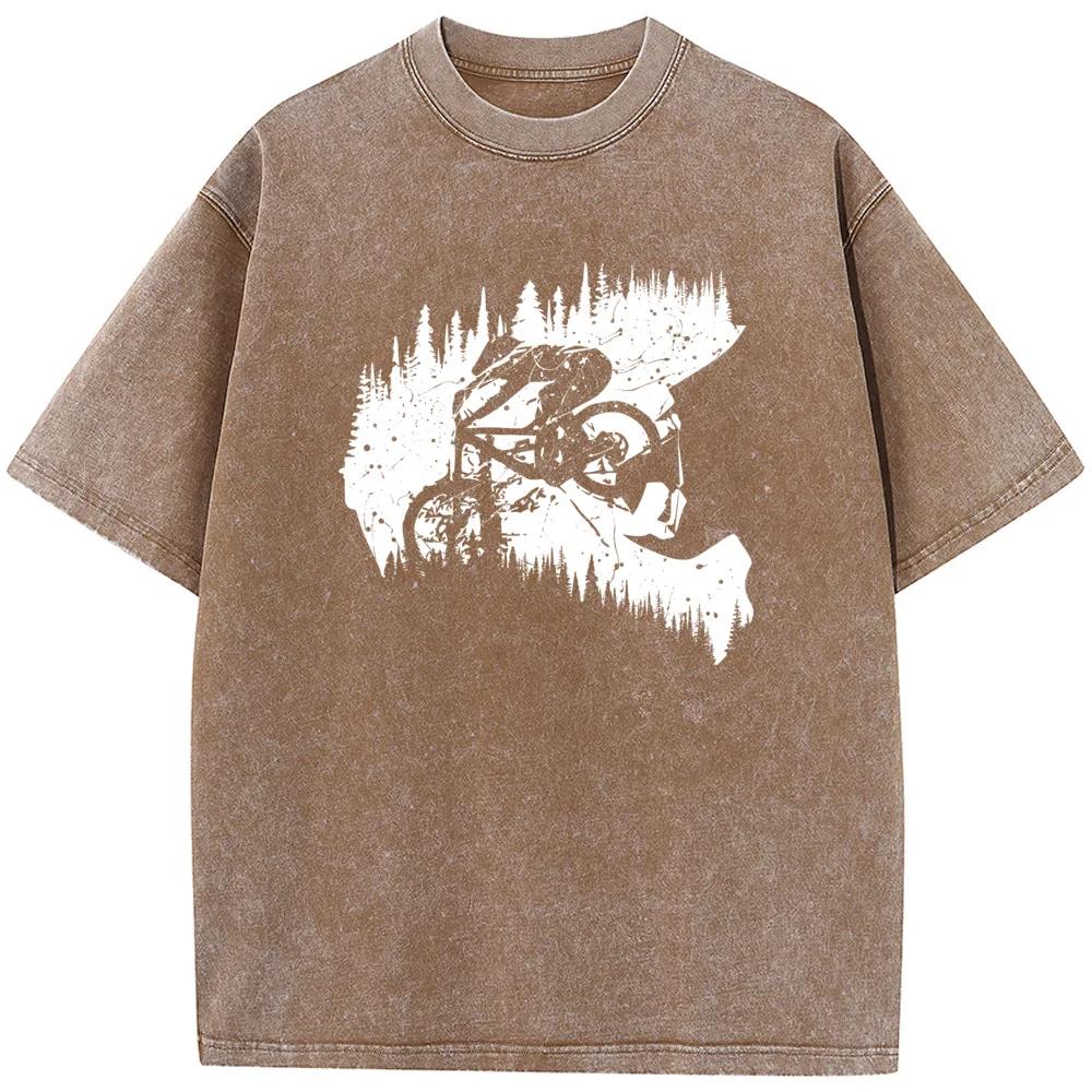 Cycling Cyclist Printed Men T-Shirt Cotton O-Neck Washed T-Shirt Novelty Casual Loose Bleach T shirt Summer Bleached Tshirt