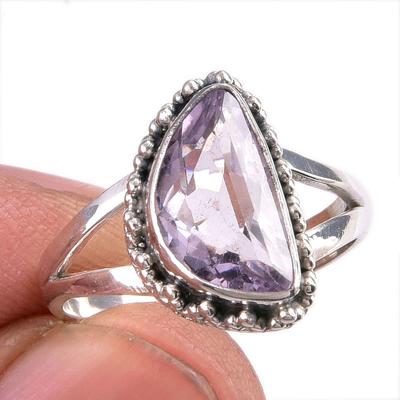 Natural Pink Amethyst Gemstone Handmade 925 Solid Silver Jewelry Ring S.7 C5d48
