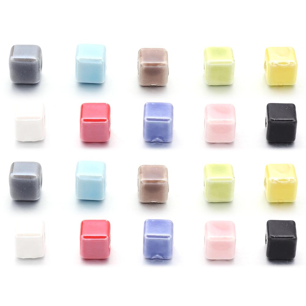 10pcs/lot Square Beads Ceramic Beads Colorful Cube Loose Beads Spacer Beads For Jewelry Making DIY Necklace Bracelet Accessories