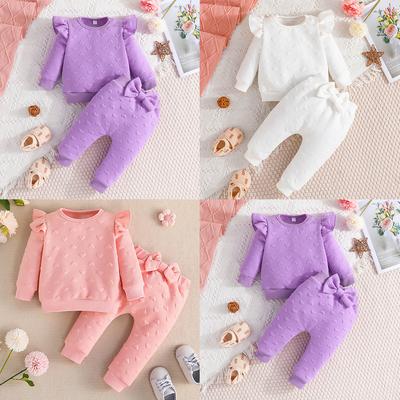 Spring and Autumn New Baby Girl Long Sleeve Top + Bowknot Long Pants Two-Piece Set Fashion Casual Outfit