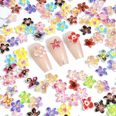 New Colorful Five-Petal Flower Nail Art Resin Gradient Super Fairy Lily Flower Realistic Wearable Nail Material