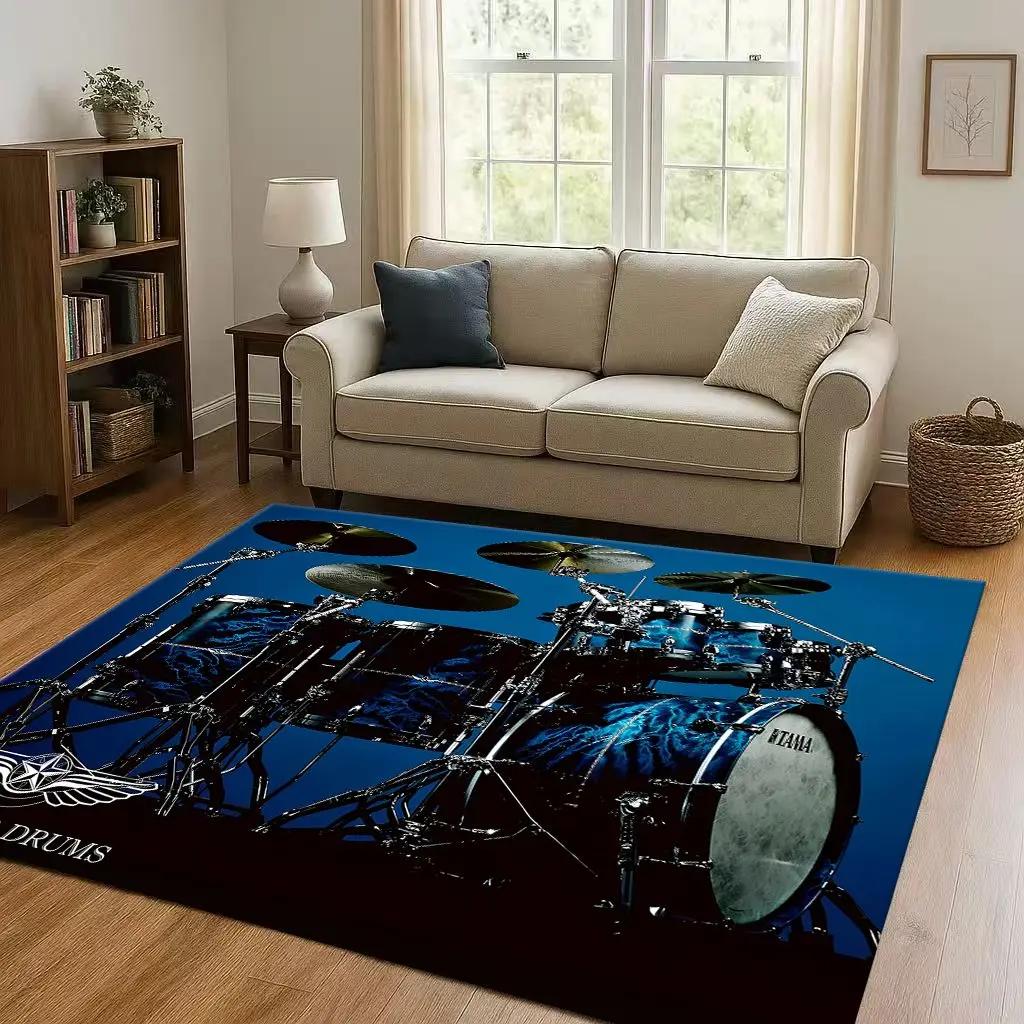 Retro TAMA Drum Kit Drum Set Music Instruments Living Room Non-Slip Area Rug Carpet for Bedroom Playroom Sofa,Home Decor Doormat