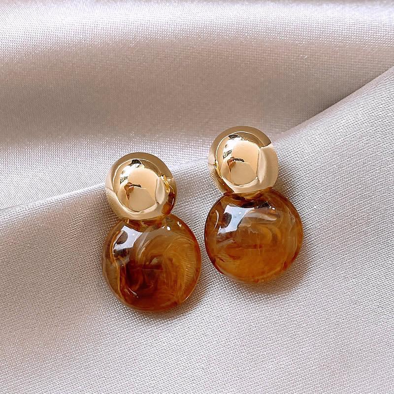 Vintage Brown Resin Tiger Eye Stone Dangle New Earrings for Women Fashion Silver Needle Earring Personality Melard Color Jewelry