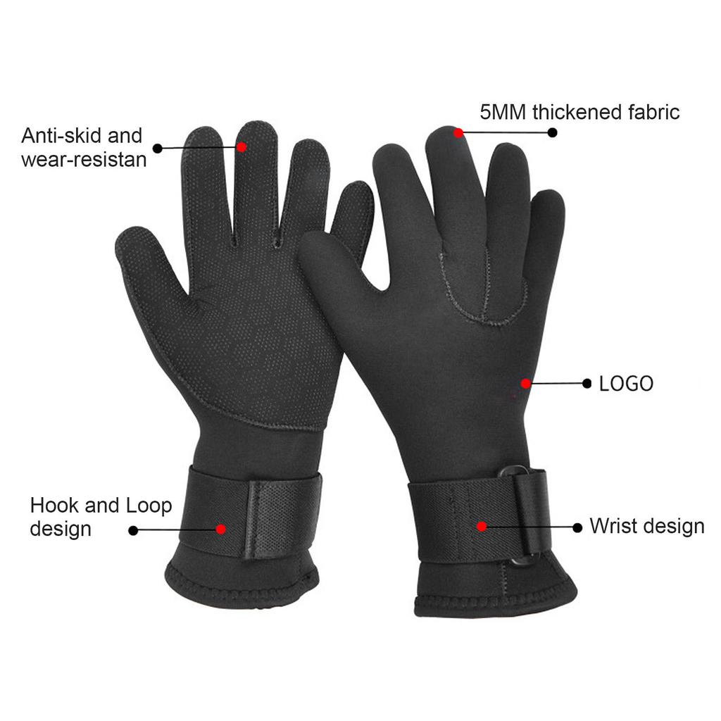 2 Pcs Diving Gloves 5MM Comfortable Non Slip Thickened Warm Wear Resistant Handguard Diving Gloves