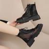 Women's Sandals Summer New Medium Heel Mesh Fabric Side Zipper Cool Boots Fashion Temperament Breathable Single Shoes