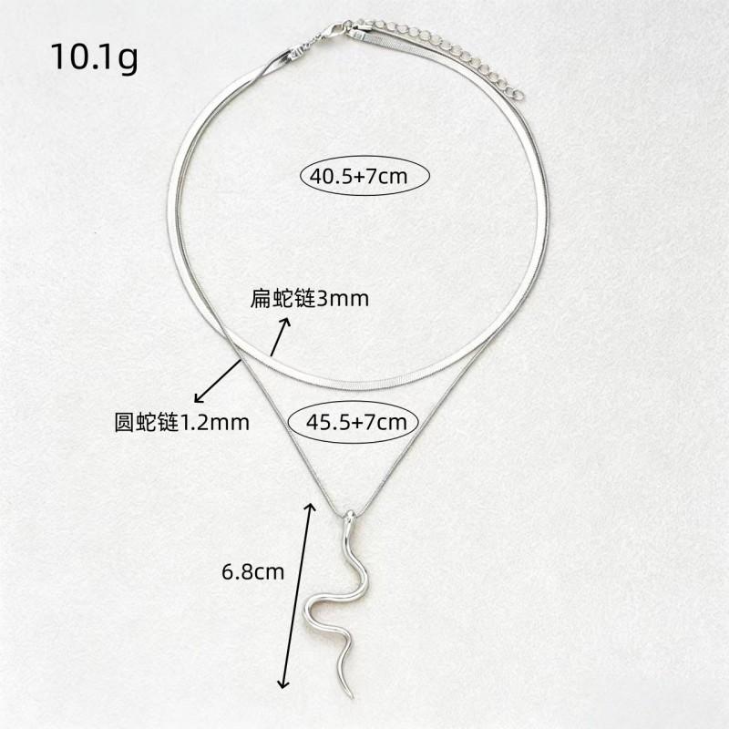 Double Layer Metal Vintage Snake Pendant Necklace Women Fashionable Minimalist Bone Chain