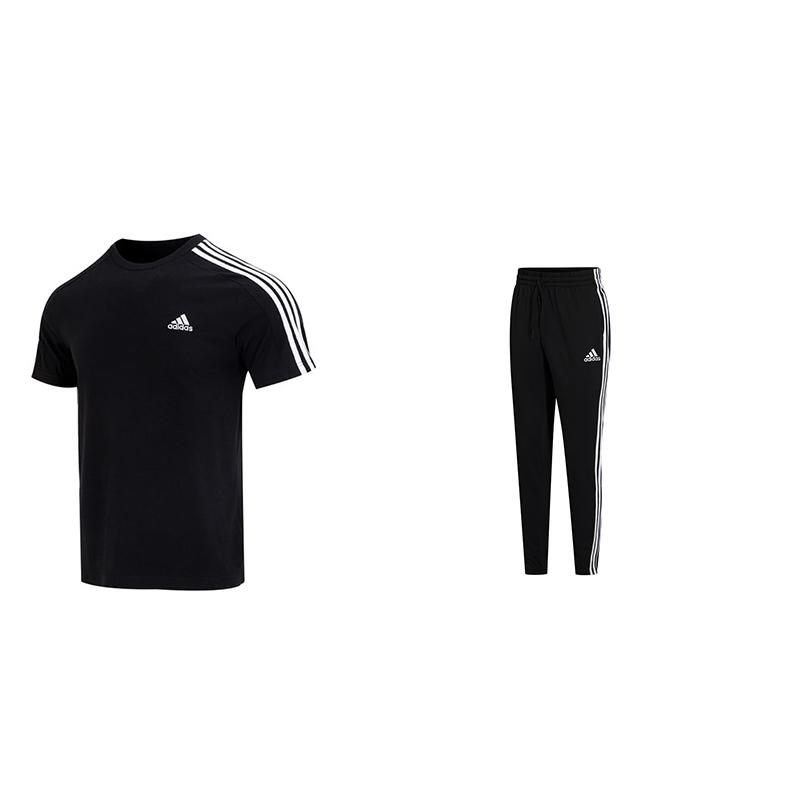 

Adidas Three Stripe Retro Short Sleeve T-Shirt Knit Long Pants Casual Sports Set Unisex Sets Black IC9334+GK8995 S