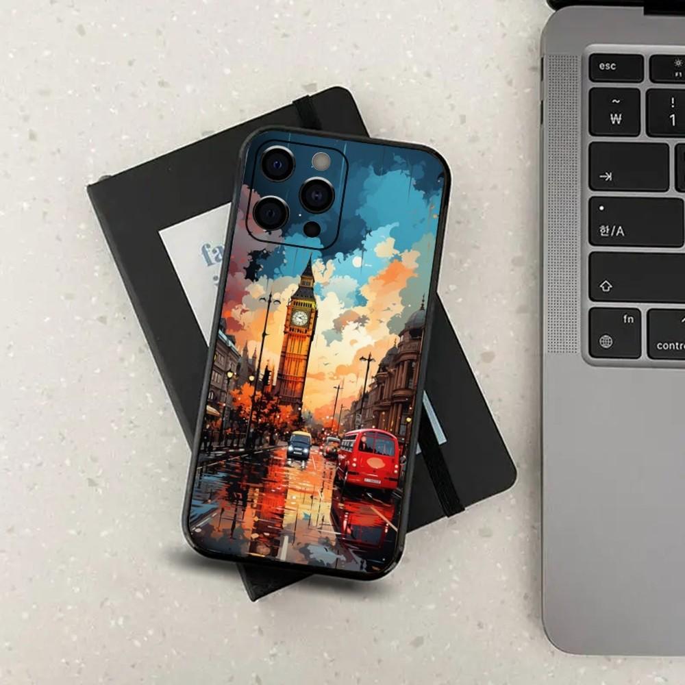 London Red Bus Big Ben Phone Case For Apple iPhone 15,14,13,12,11,Pro,X,XS,Max,XR,Plus,Mini Soft Black Cover