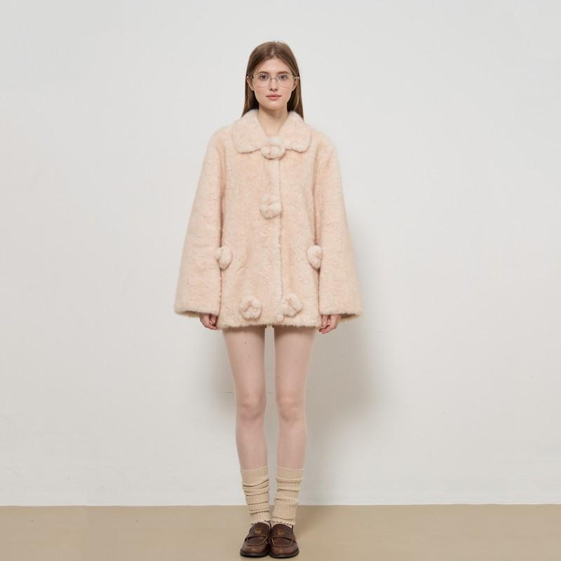 2026 Womens Faux Fur Coat Mid-Length Turn-Down Collar Loose Fit Youth Middle-Aged