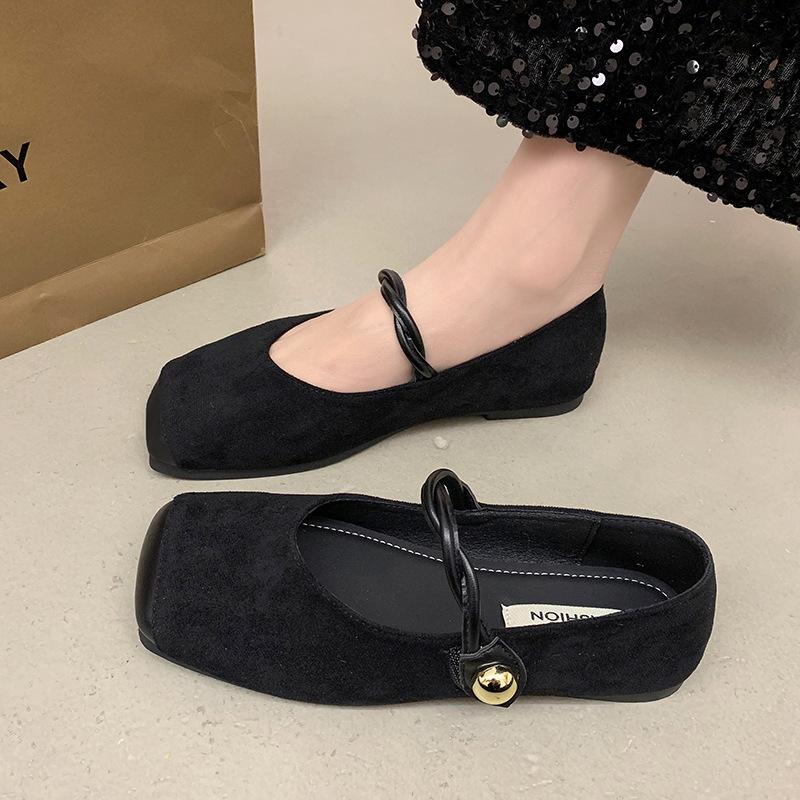 

Французские туфли Мэри Джейн из мягкой кожи, японская ретро-замша, квадратный носок, туфли-лодочки, большой размер, женская обувь, ретро 40 чёрный