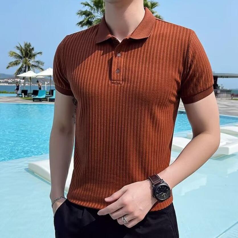 

Мужская летняя приталенная рубашка-поло с коротким рукавом и лацканами - Дышащий дизайн M кофейный
