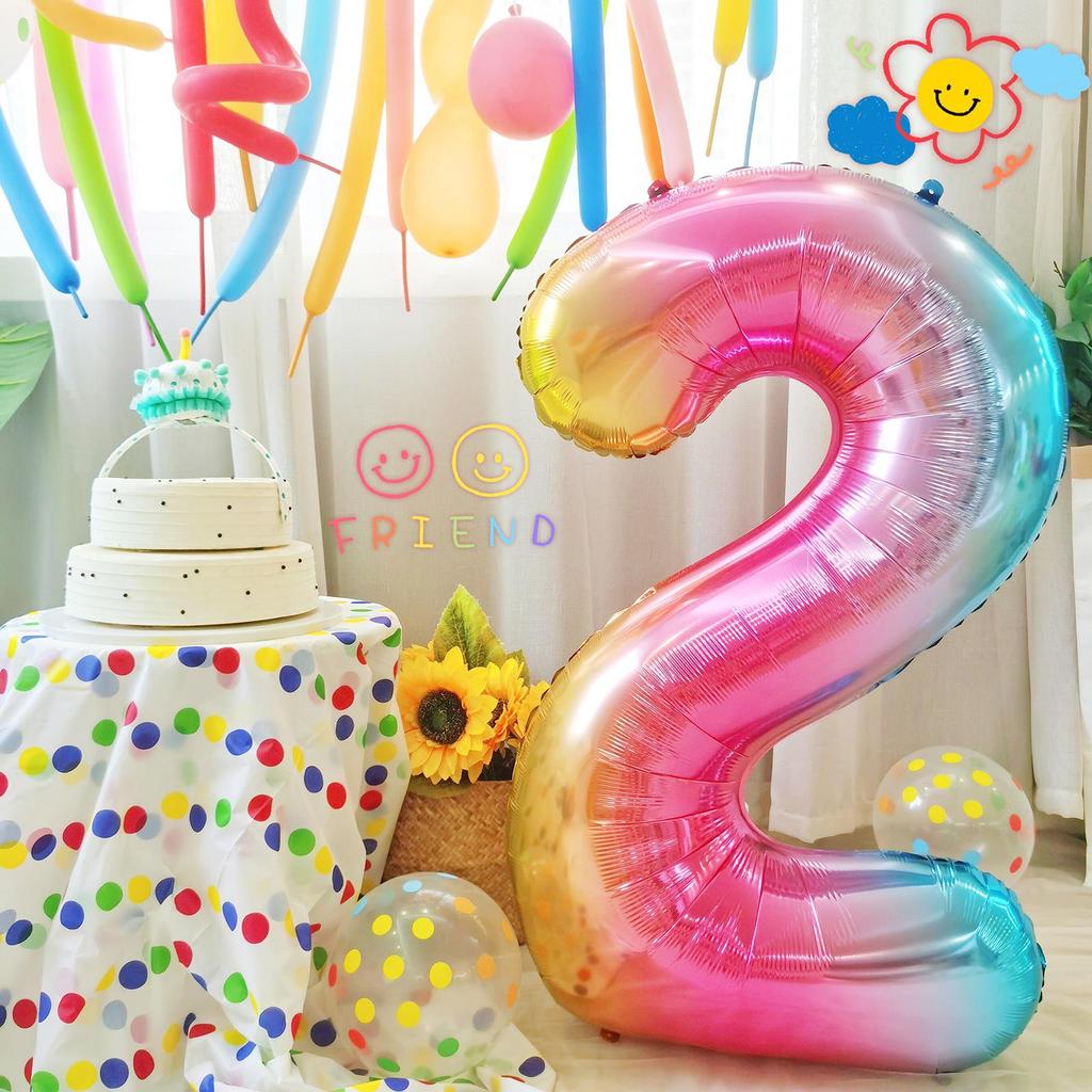 Korean Rainbow Gradient Number Balloon for Kids' First Birthday Decoration