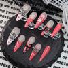 Reusable Press-On Nails Long Stiletto With 3D Floral Butterfly Embellishment A2313 Sweet Punk Chic French Nail Art