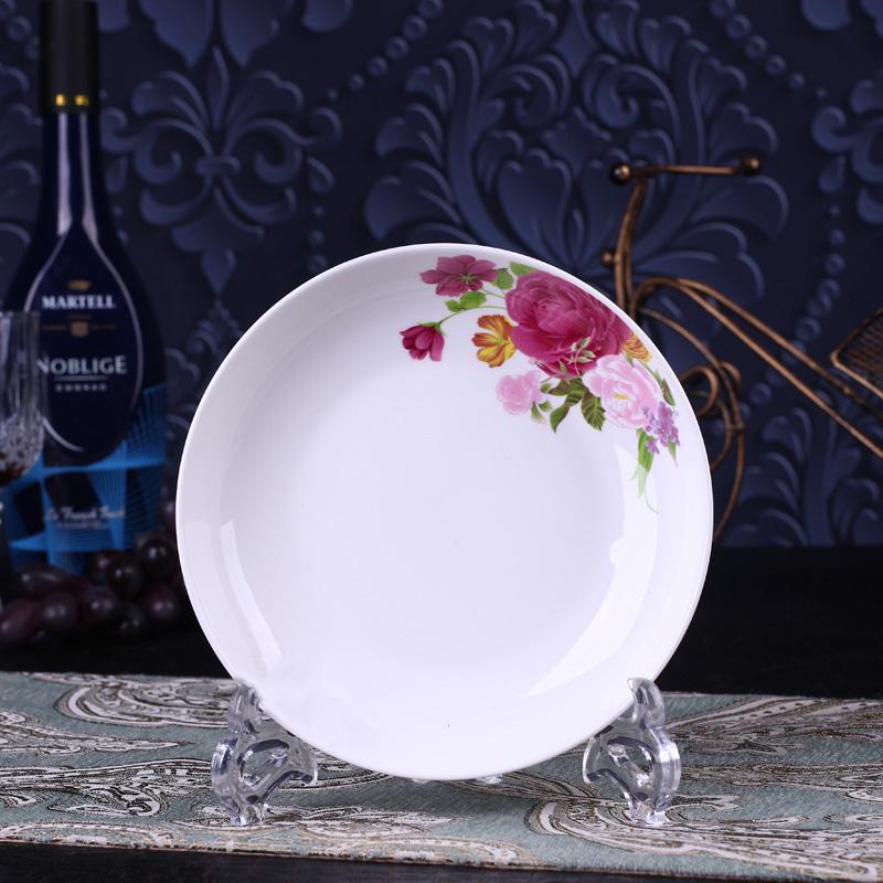 Set of 4 Ceramic Plates: Dinner, Rice, Soup, Deep, and Round Microwaveable Bone China Tableware.