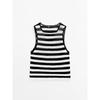 MD Women clothes Navigation Series Black and White Stripe Lace Knitted I-Shaped Vest Sleeveless T-shirt Top Tide 06811701800