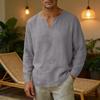 Men's Linen V-Neck T-Shirt Loose Fit Casual Summer Top