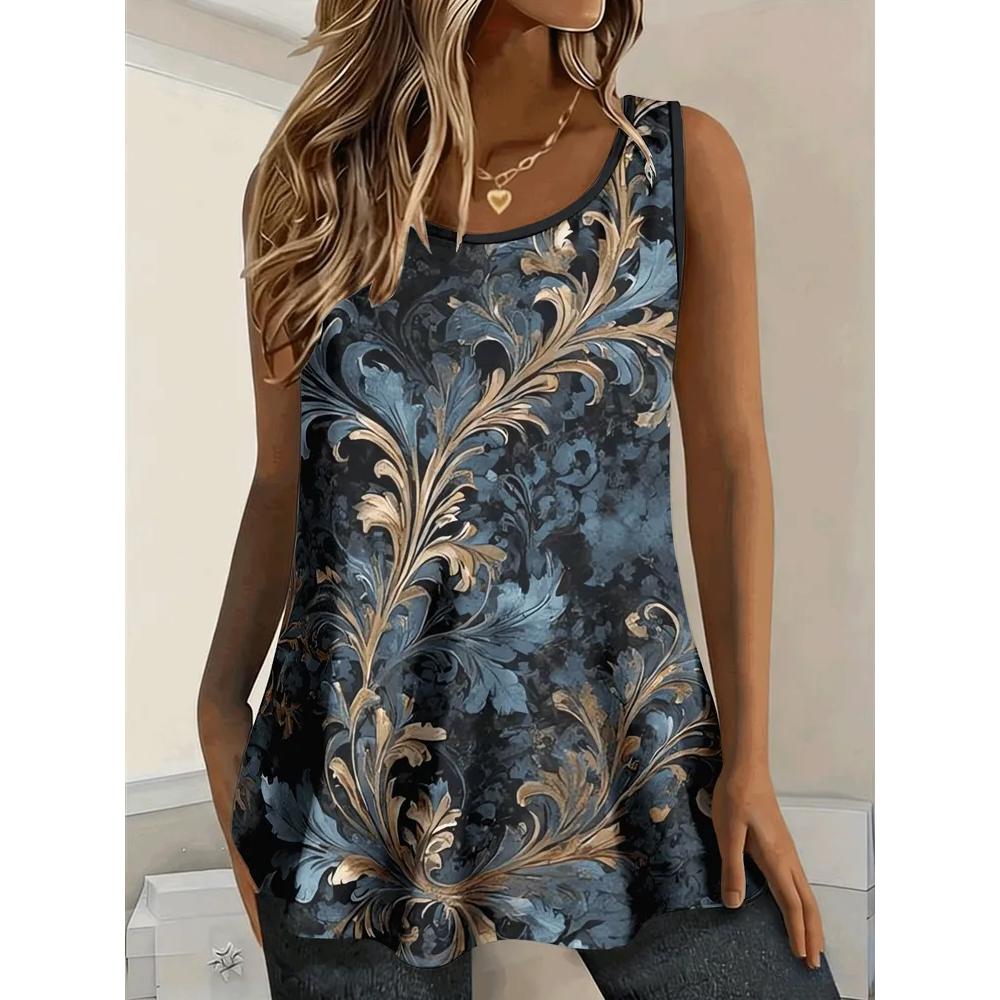 Fashion Women's Flower Printed T-Shirt Casual Loose Sleeveless Top Comfortable Camis Tank Tops
