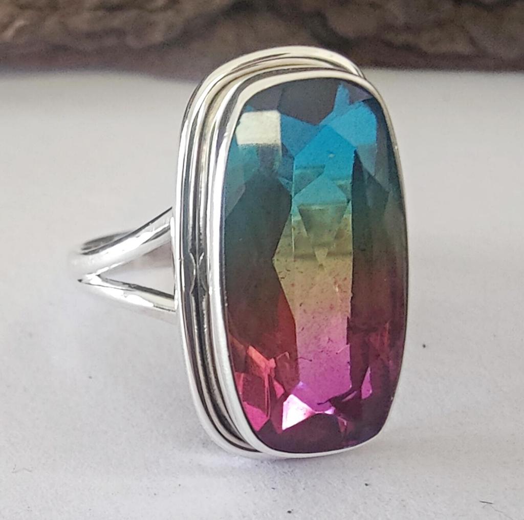 Statement Ring, Tourmaline Quartz Ring, Watermelon Gemstone Ring, 925 Solid Sterling Silver, Handmade Jewelry, Gift for Her