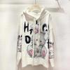 2023 Autumn/Winter Women's Hooded Loose Sweater with Cartoon Rabbit and Rhinestone Design