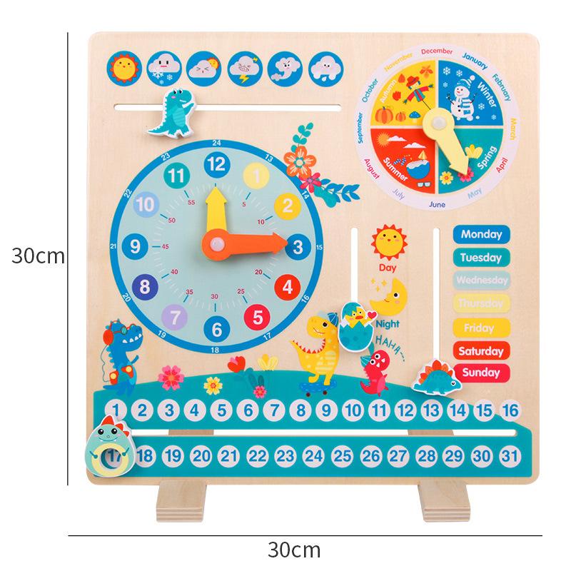 Mappy Wooden Toy - Calendar Clock Board Learning Clock for Kids Educational Montessori Toy Wooden Calendar Board