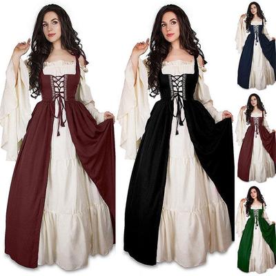Women's Retro Court Halloween Costume: Medieval Two-Piece Dress for Stage Performance