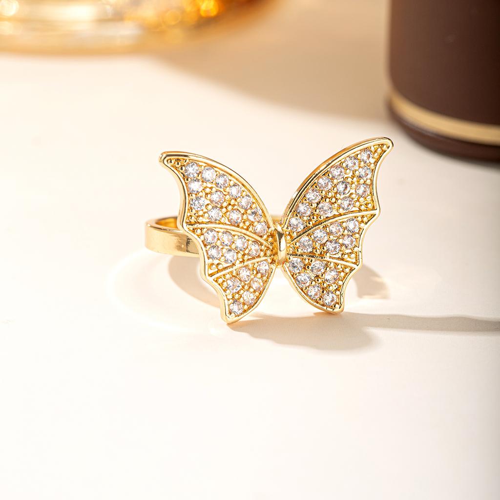 Gold Plated Butterfly Ring For Women Full Paved Zircon Crystal Animal Open Rings Trendy Party Jewelry Gift