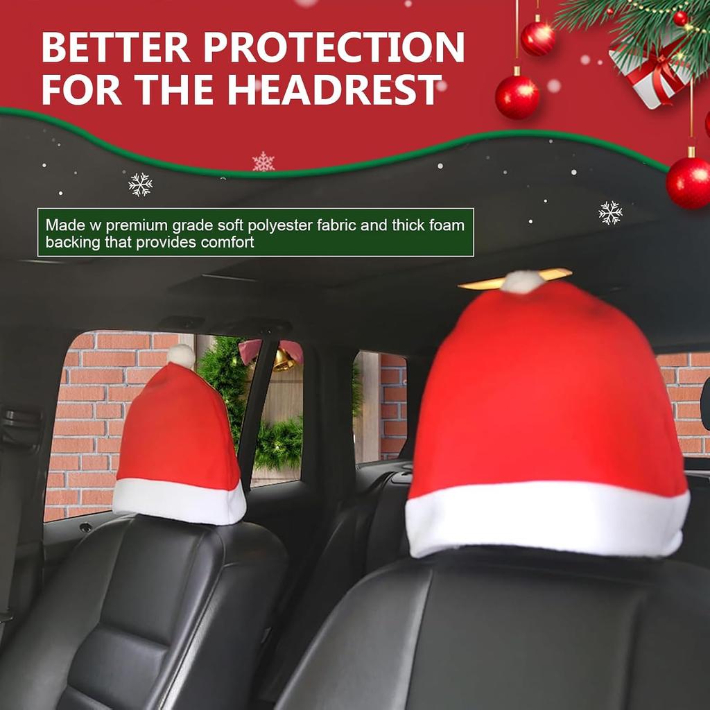 4 PCS Santa Claus Hat Car Seat Headrest Covers, Christmas Soft Car Seat Head Rest Covers, Cute Headrest Protector, Creative Christmas Car Decoration,