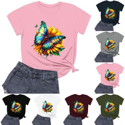 Women's Fashion Printed Round Neck Short Sleeved Casual T-shirt Top