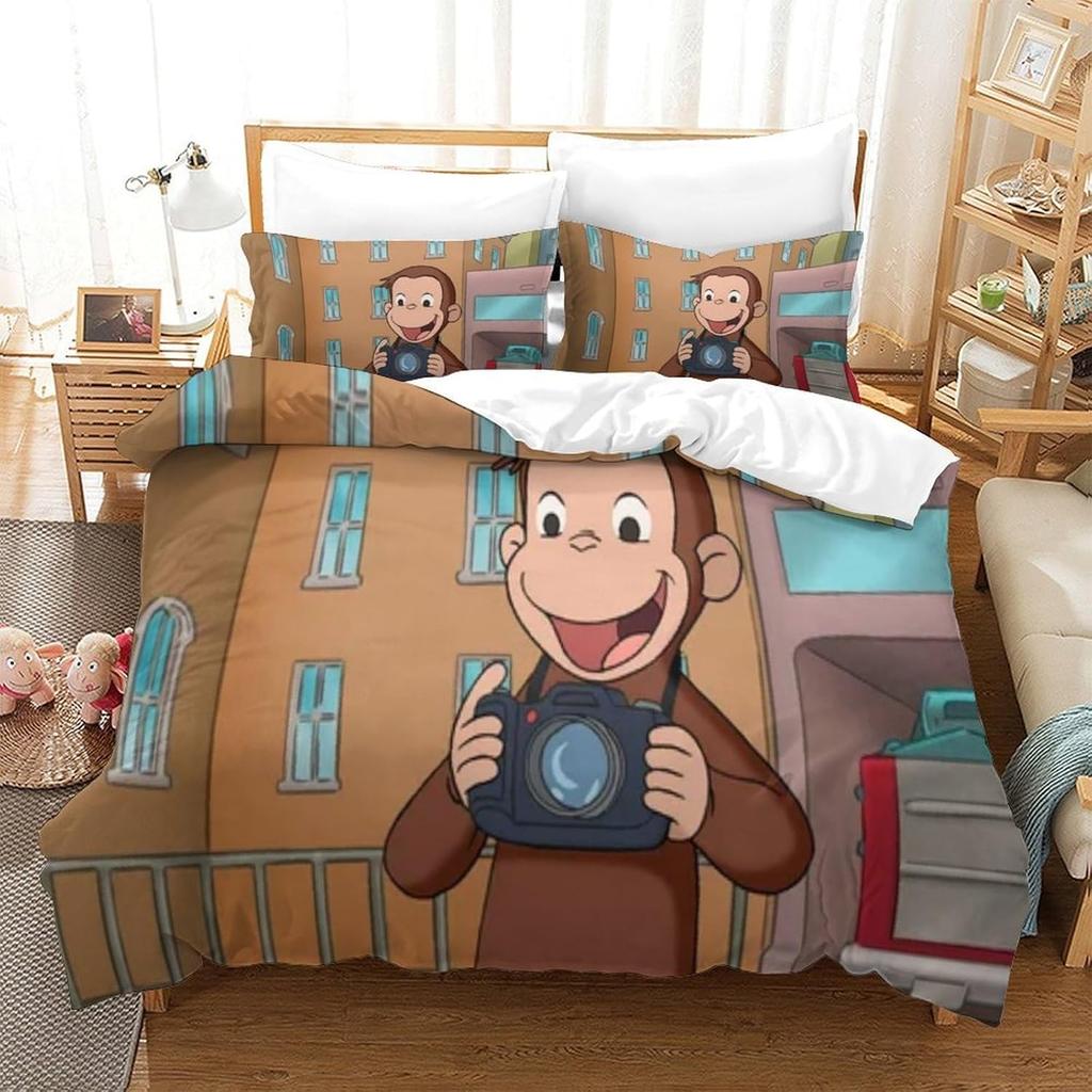 Animated Cartoon Monkey Bedding Set,Children's Bedding Sets with Pillowcases for Boys and Girls,Duvet Cover Set for All Season