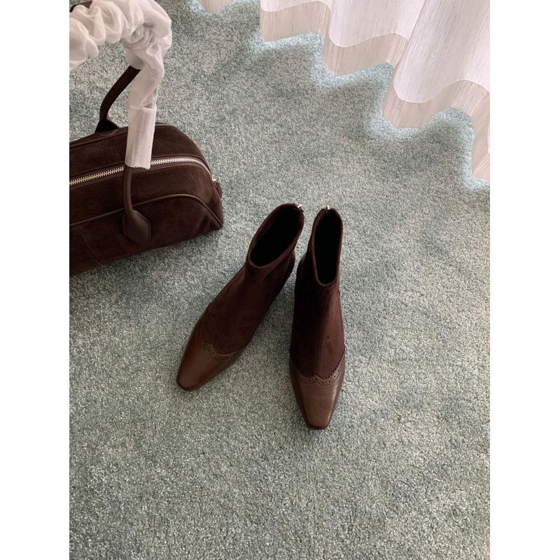 

2025 new retro western cowboy boots women s inner height increase square head medium tube leather splicing thin boots 39 темно-коричневого кольору