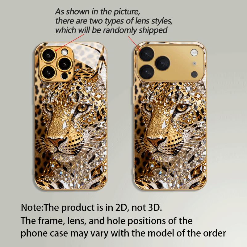 Luxury Electroplated Glass Phone Case with Tiger Head Design Suitable for iPhone 17 16 15 14 13 12 11 Pro Max Plus