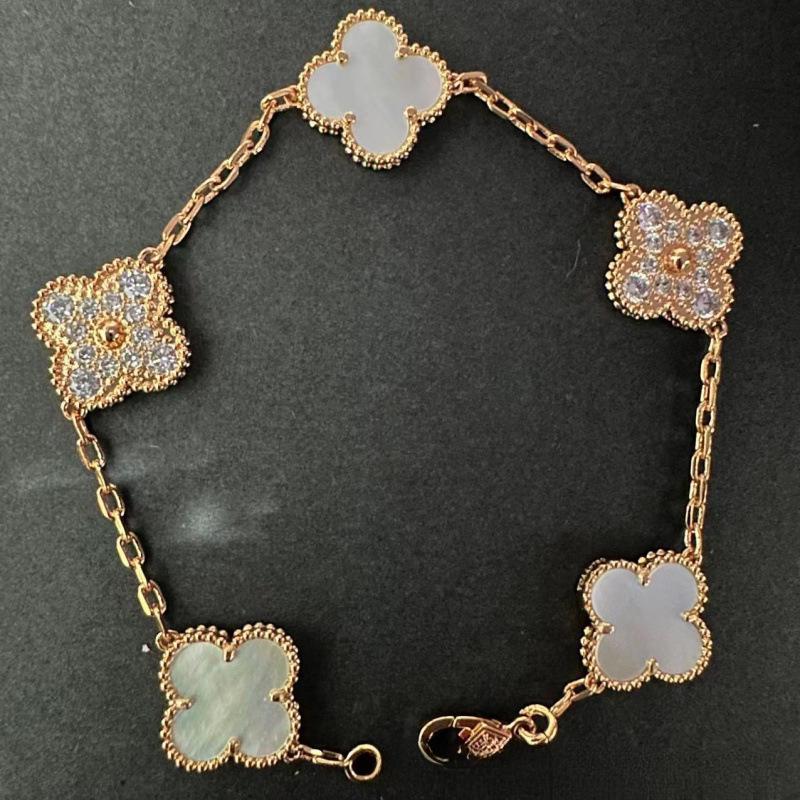 Exquisite Four-leaf Clover Bracelet for Women Five-flower Bracelet Double-sided Natural White Mother-of-pearl and Carnelian Bracelet