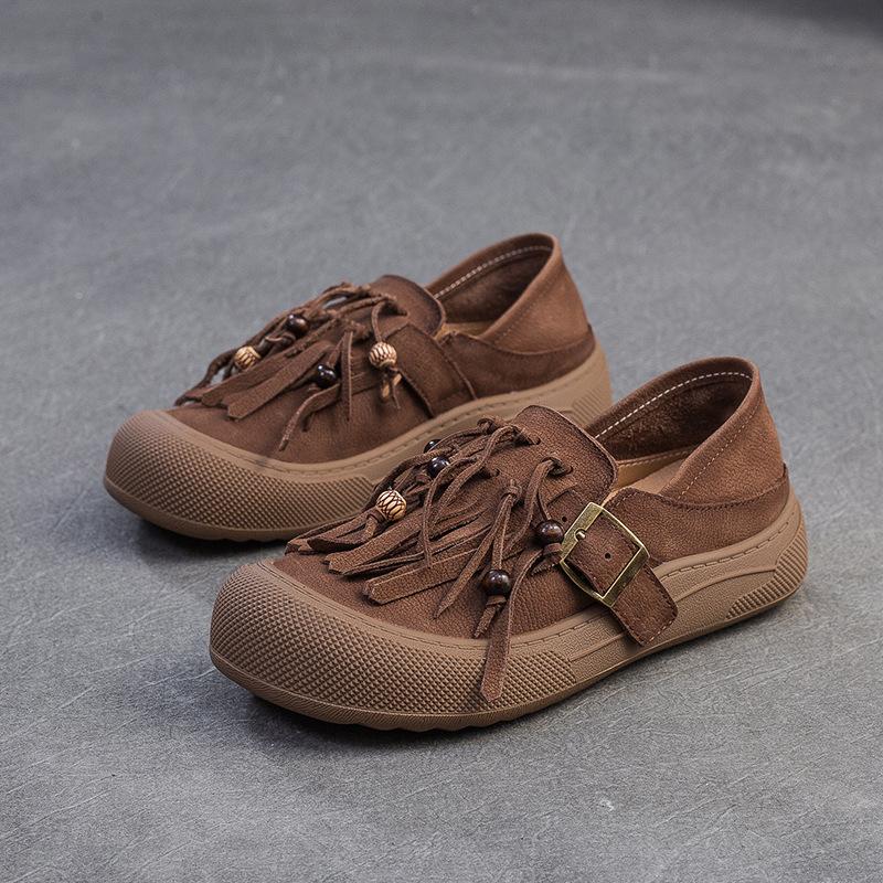 Fashion Spring Autumn genuine leather flat shoes for women with soft soles tassel retro women's shoes with top layer cowhide casual shoe