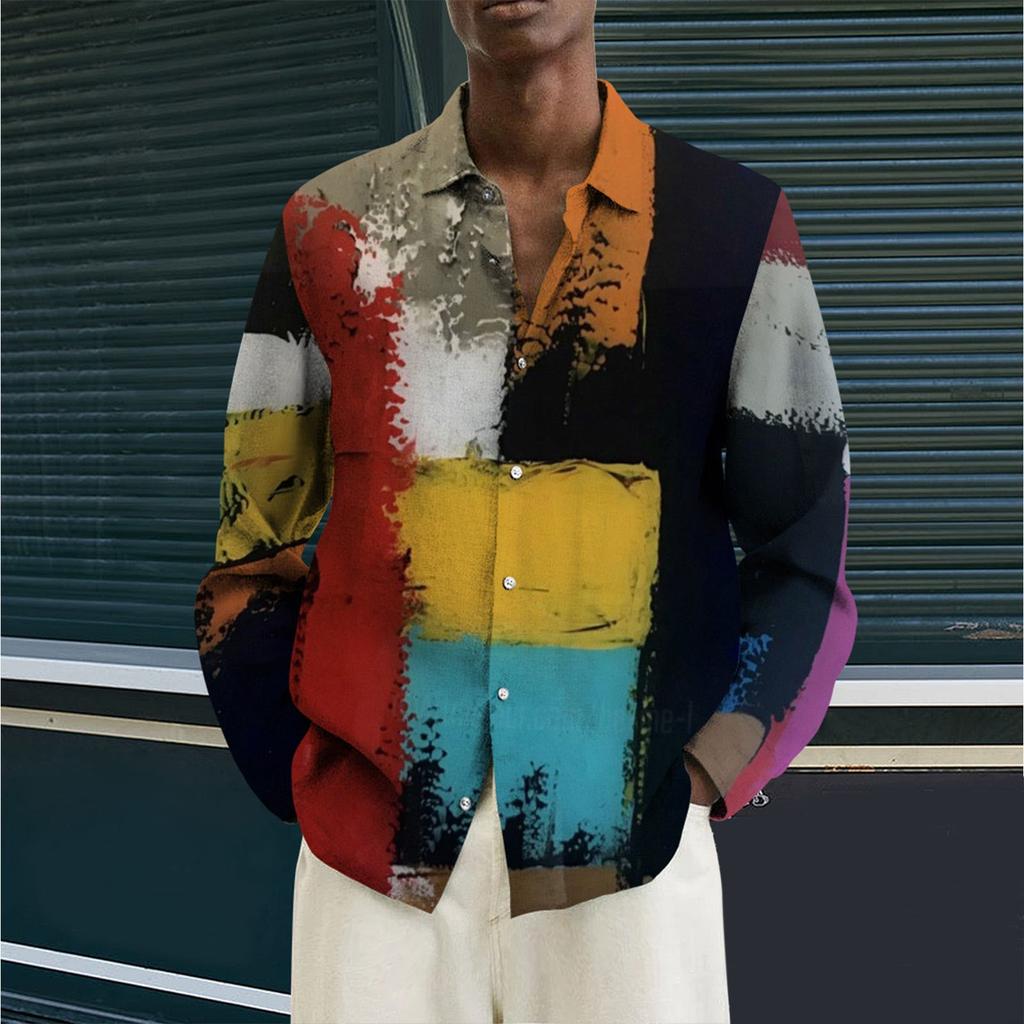 Men's Printed Long Sleeve Shirts Casual Loose Printed Long Sleeve Shirts