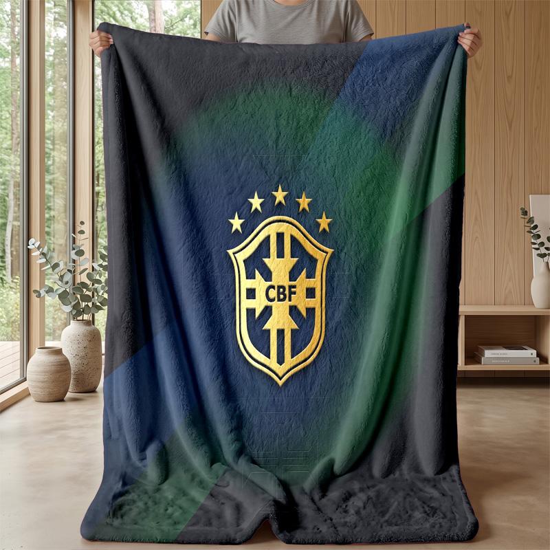 Brazil Football Printed Flannel Blanket Skin Friendly Warm Decorative Throw for Indoor Couch Bed Daily Use
