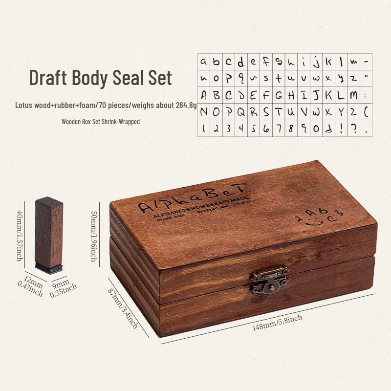 70-Piece Retro Wooden Stamp Set: Uppercase, Lowercase, Numbers, Cursive & Standard