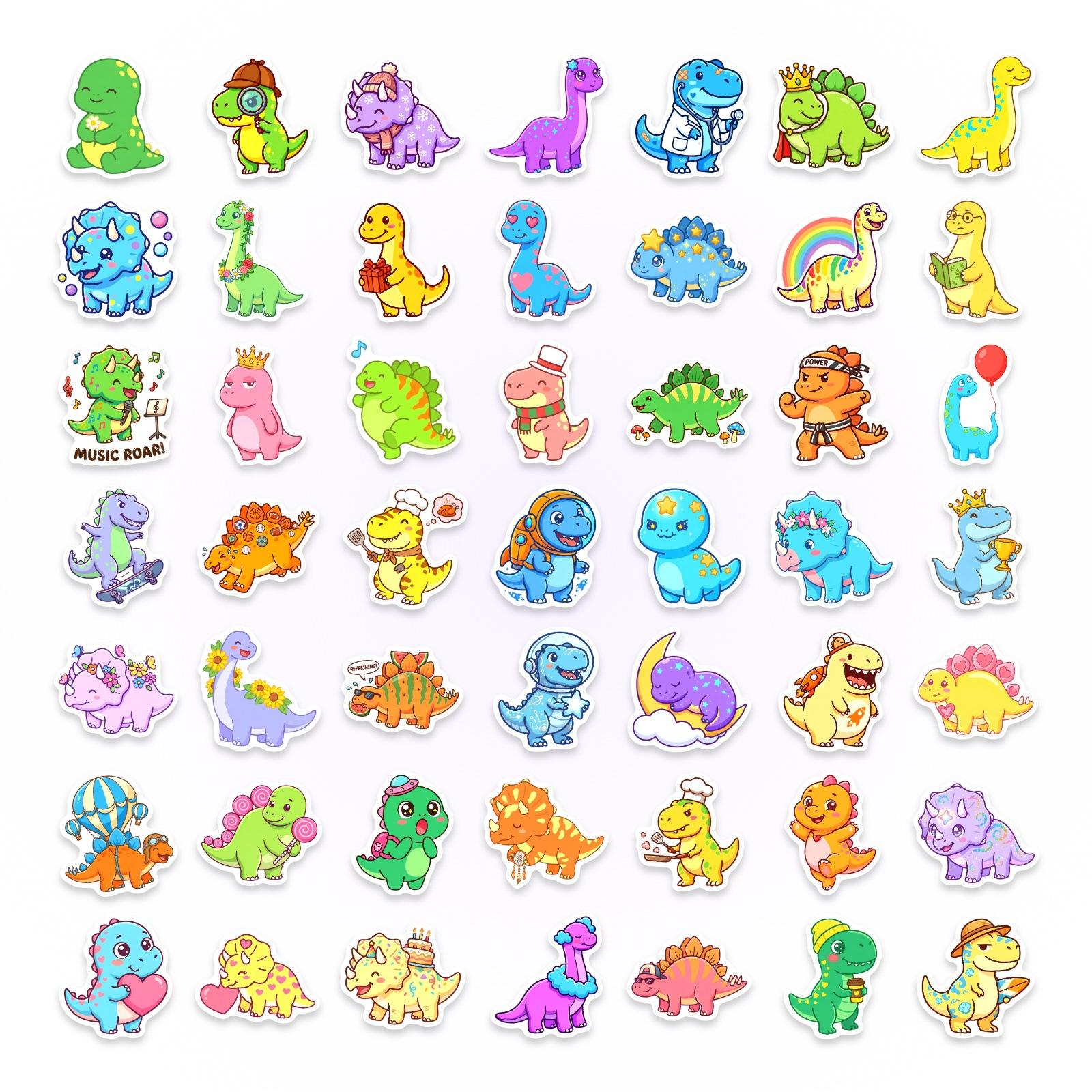 

50 Cartoon Creative Cute Dinosaur Decorative Stickers Computer Desktop Guitar Skateboard Water Cup Decorative Waterproof Stickers