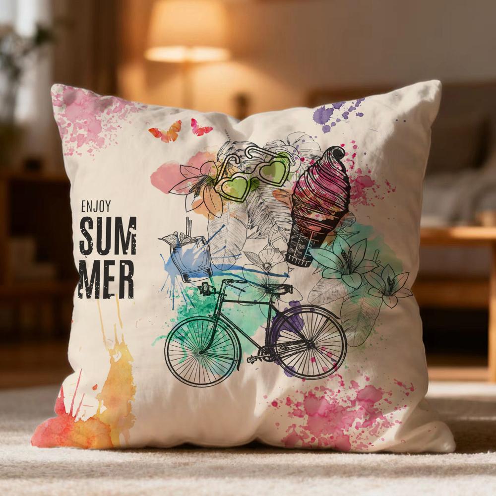 Popular Country Flower Bicycle Cushion Cover Soft Washable Pillow Case Multi-Scene For Couch Bed Travel Office Use