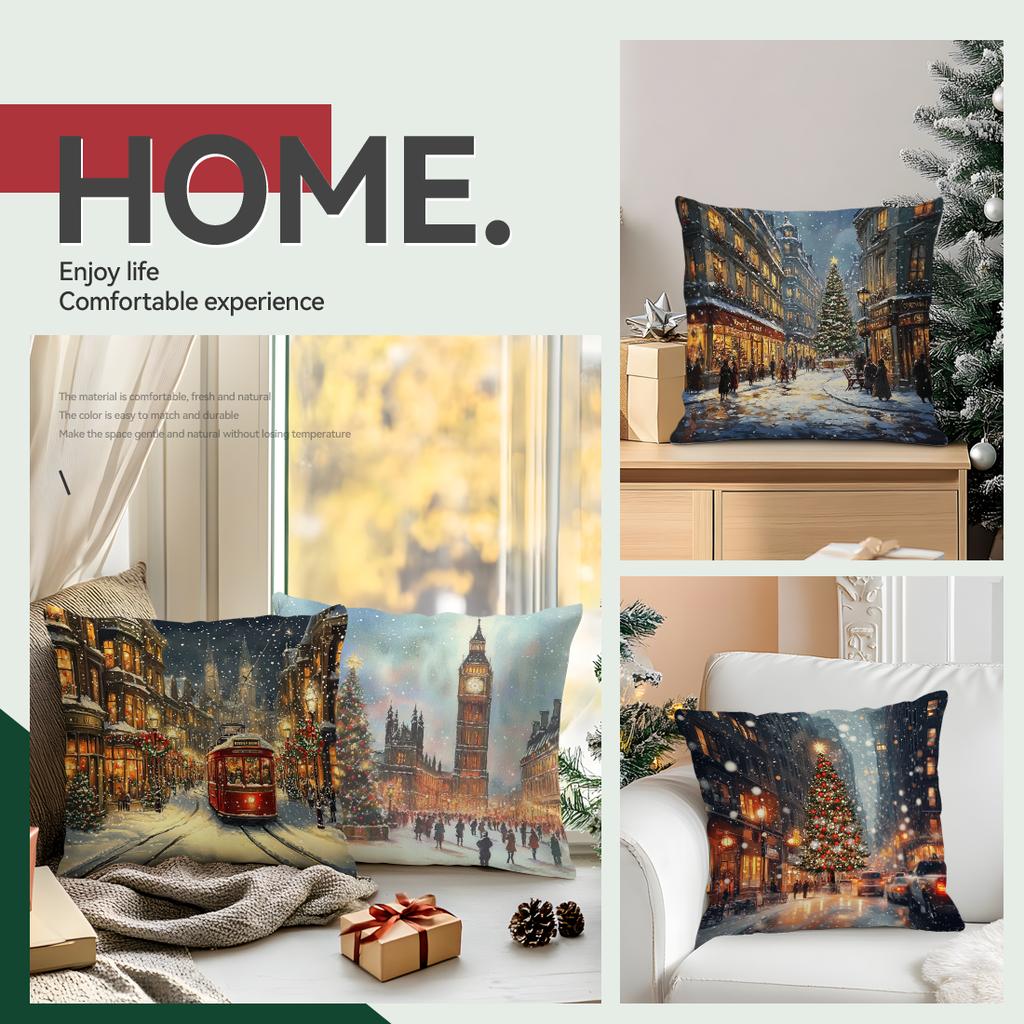 Christmas Street Cushions Pillowcase Polyester Cushion Cover Throw Pillow Pillowcover Home Car Sofa Decor