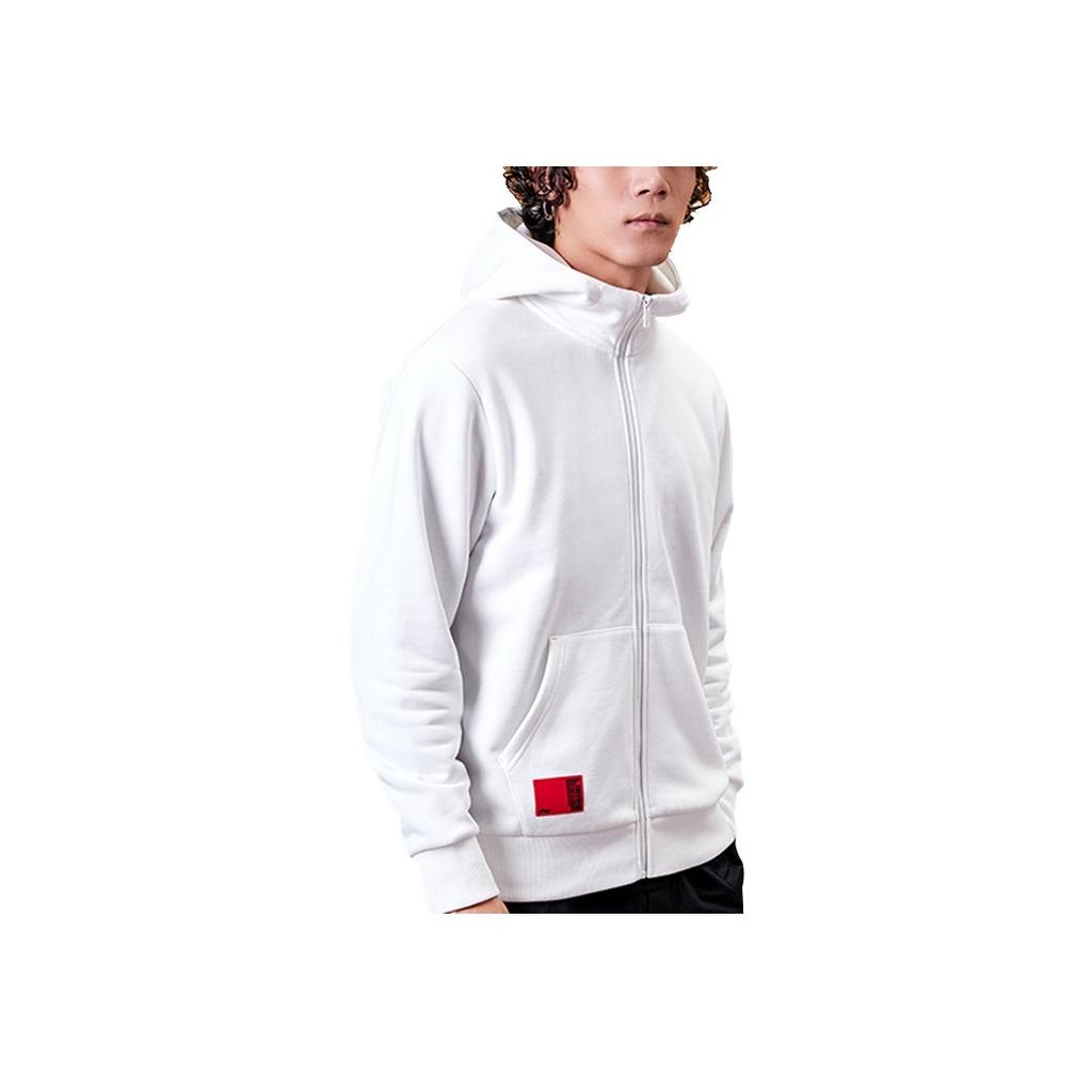 Li Ning Logo Fleece Lined Warm Hooded Zip Jacket Unisex Jacket Off-White AWDPD23-1